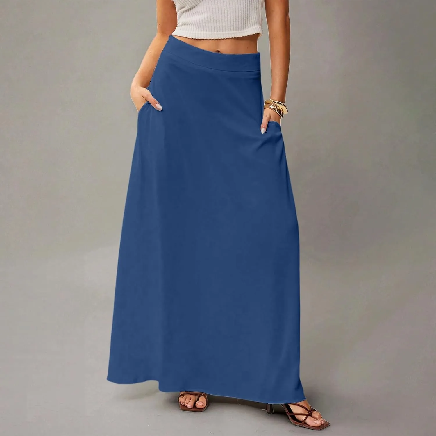 Floral Maxi Skirts for Women Trendy Summer Casual Flowy High Waisted Plus Size Long Boho Work Skirt with Pockets
