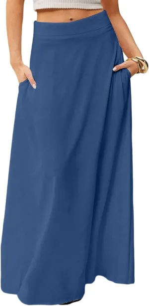 Floral Maxi Skirts for Women Trendy Summer Casual Flowy High Waisted Plus Size Long Boho Work Skirt with Pockets