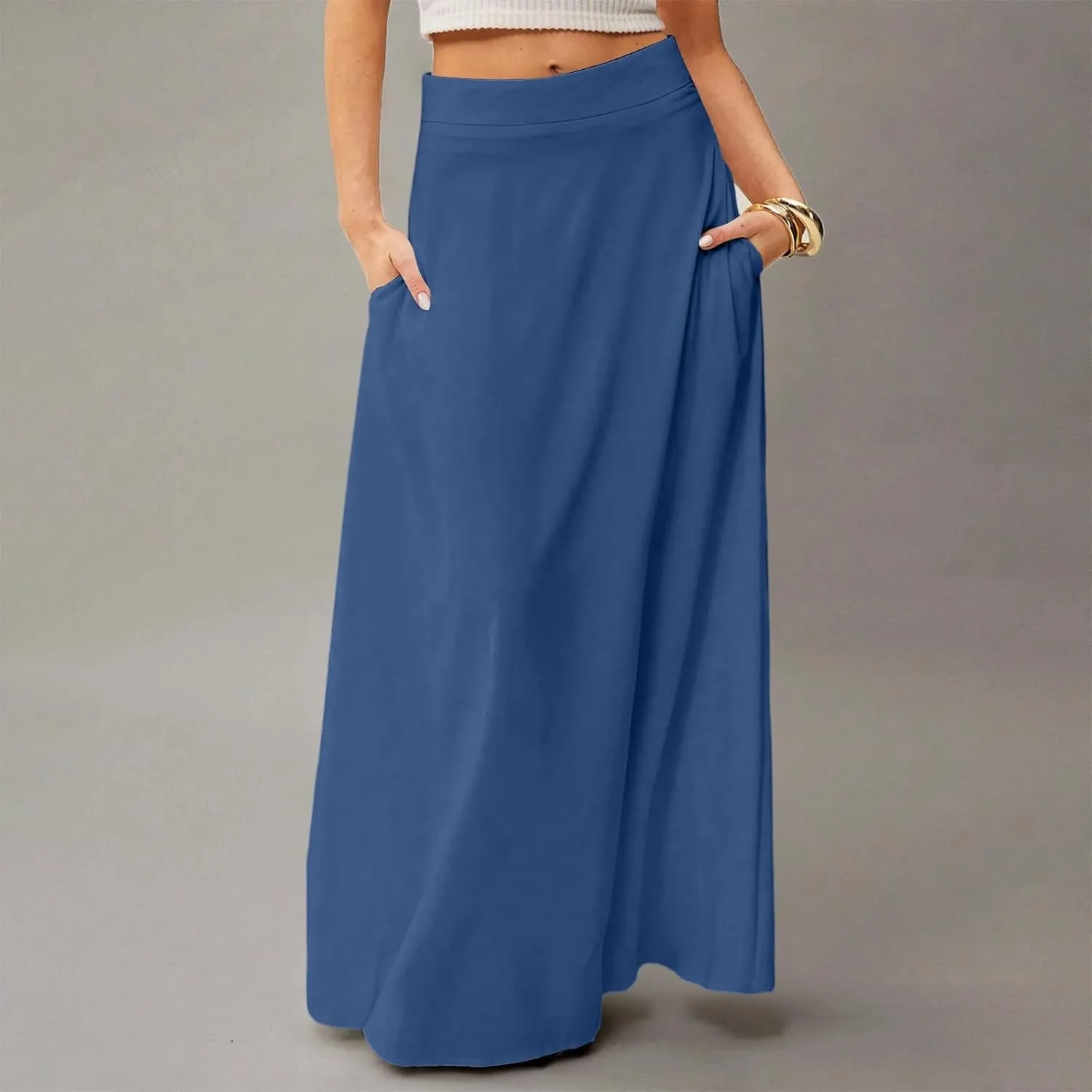 Floral Maxi Skirts for Women Trendy Summer Casual Flowy High Waisted Plus Size Long Boho Work Skirt with Pockets