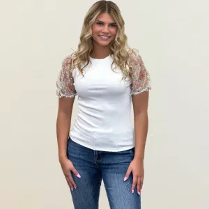 Floral Puff Sleeve Knit Top