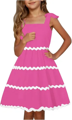 Girls Sun Dress Summer Spaghetti Strap Party Dress Smocked Elegant 3-12 Years