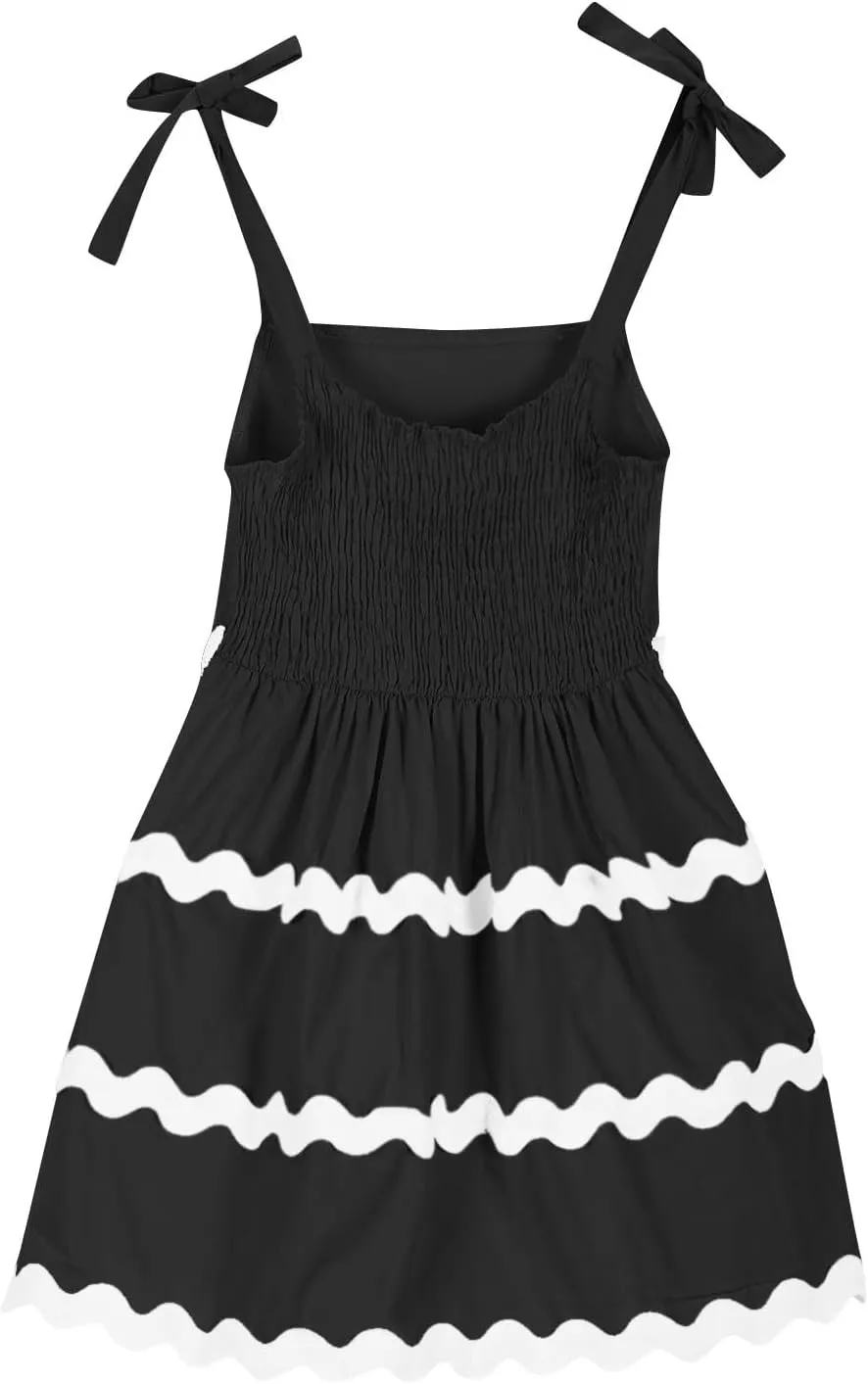 Girls Sun Dress Summer Spaghetti Strap Party Dress Smocked Elegant 3-12 Years