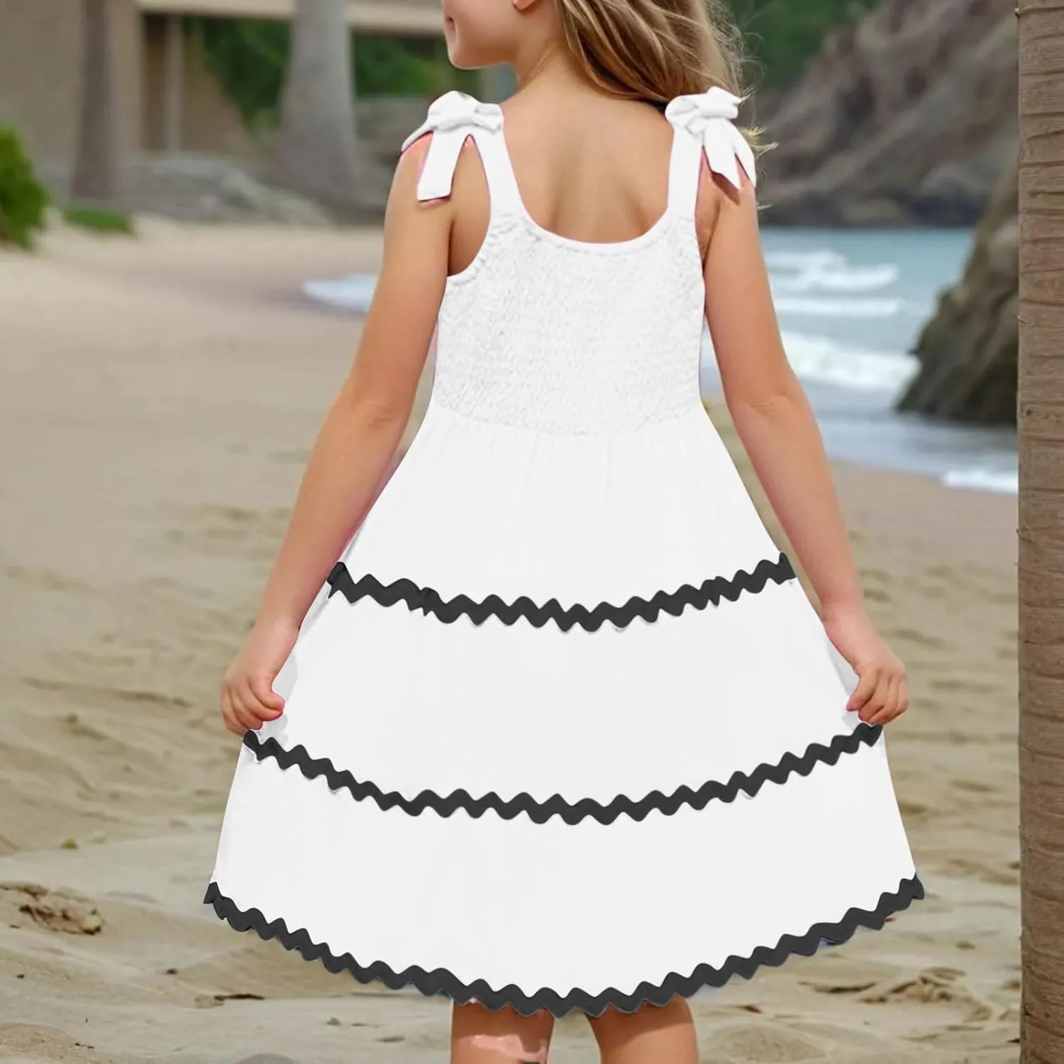 Girls Sun Dress Summer Spaghetti Strap Party Dress Smocked Elegant 3-12 Years