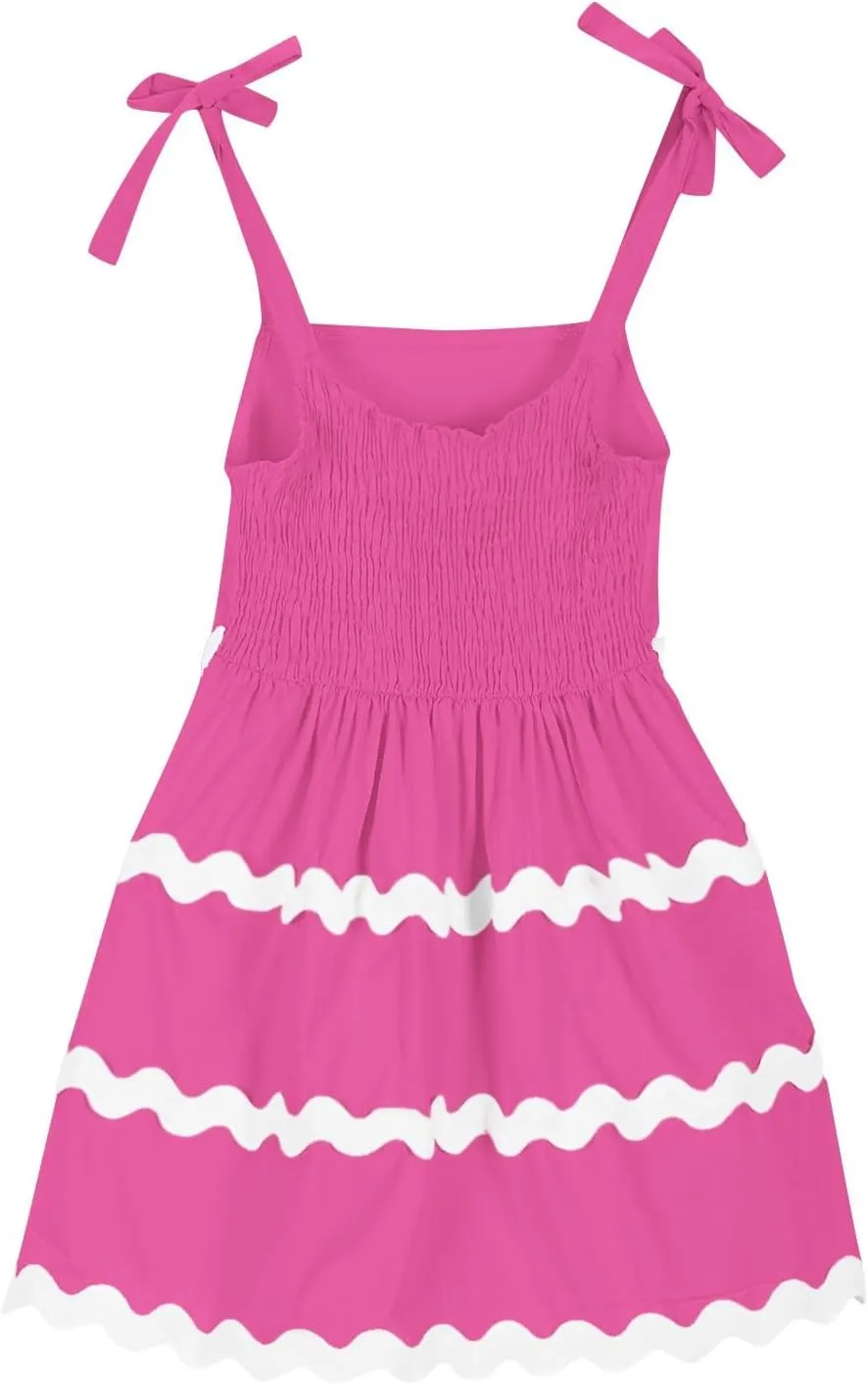 Girls Sun Dress Summer Spaghetti Strap Party Dress Smocked Elegant 3-12 Years