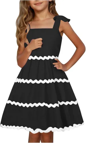 Girls Sun Dress Summer Spaghetti Strap Party Dress Smocked Elegant 3-12 Years