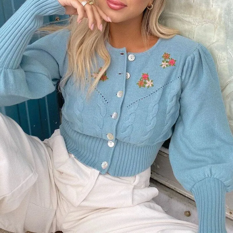 GypsyLady Vintage Knitted Cardigans Sweater Floral Embroidery Chic