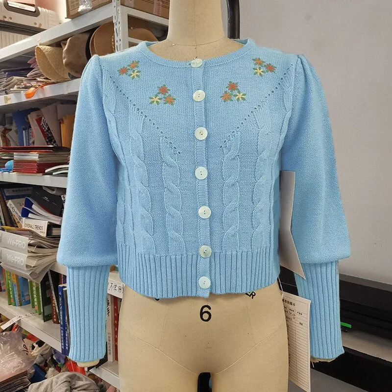 GypsyLady Vintage Knitted Cardigans Sweater Floral Embroidery Chic