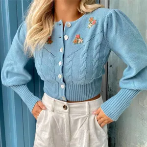 GypsyLady Vintage Knitted Cardigans Sweater Floral Embroidery Chic