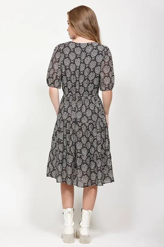 Hidden Black Print SS Midi Dress