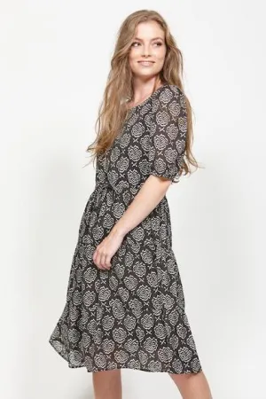 Hidden Black Print SS Midi Dress