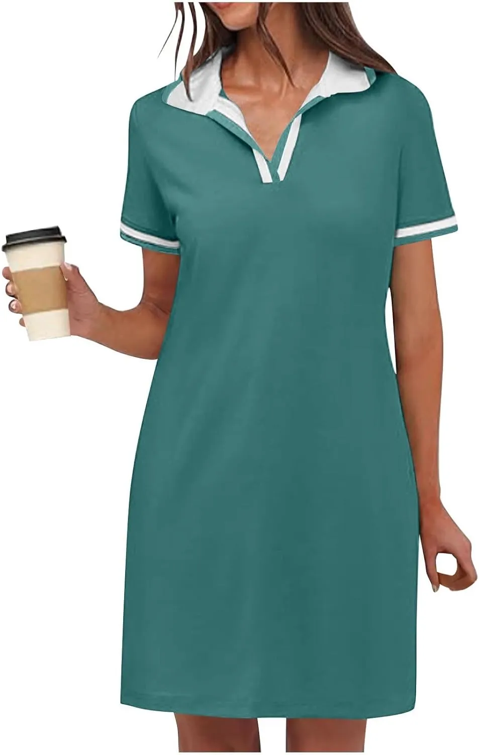 hlysgo Mini Dresses for Women 2025 Summer Casual Short Sleeve V Neck Tennis Dresses Trendy Short T-Shirt Dress with Pockets