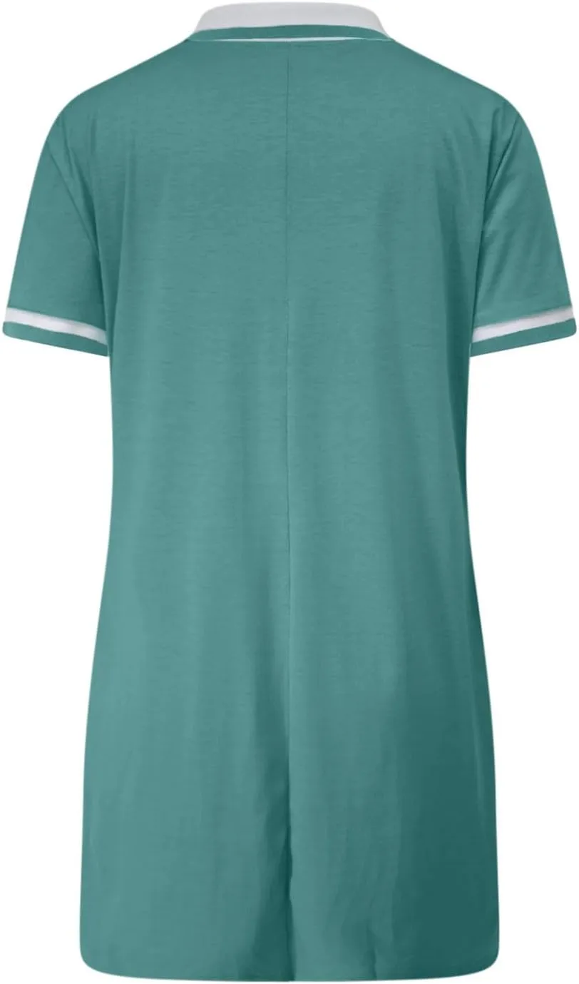 hlysgo Mini Dresses for Women 2025 Summer Casual Short Sleeve V Neck Tennis Dresses Trendy Short T-Shirt Dress with Pockets
