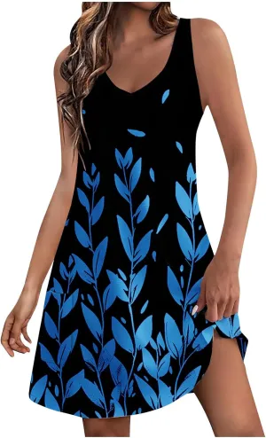 hlysgo Short Dress for Women 2025 Summer Sleeveless V Neck Mini Sundress Casual Beachwear Coverup Tank Dresses with Pockets