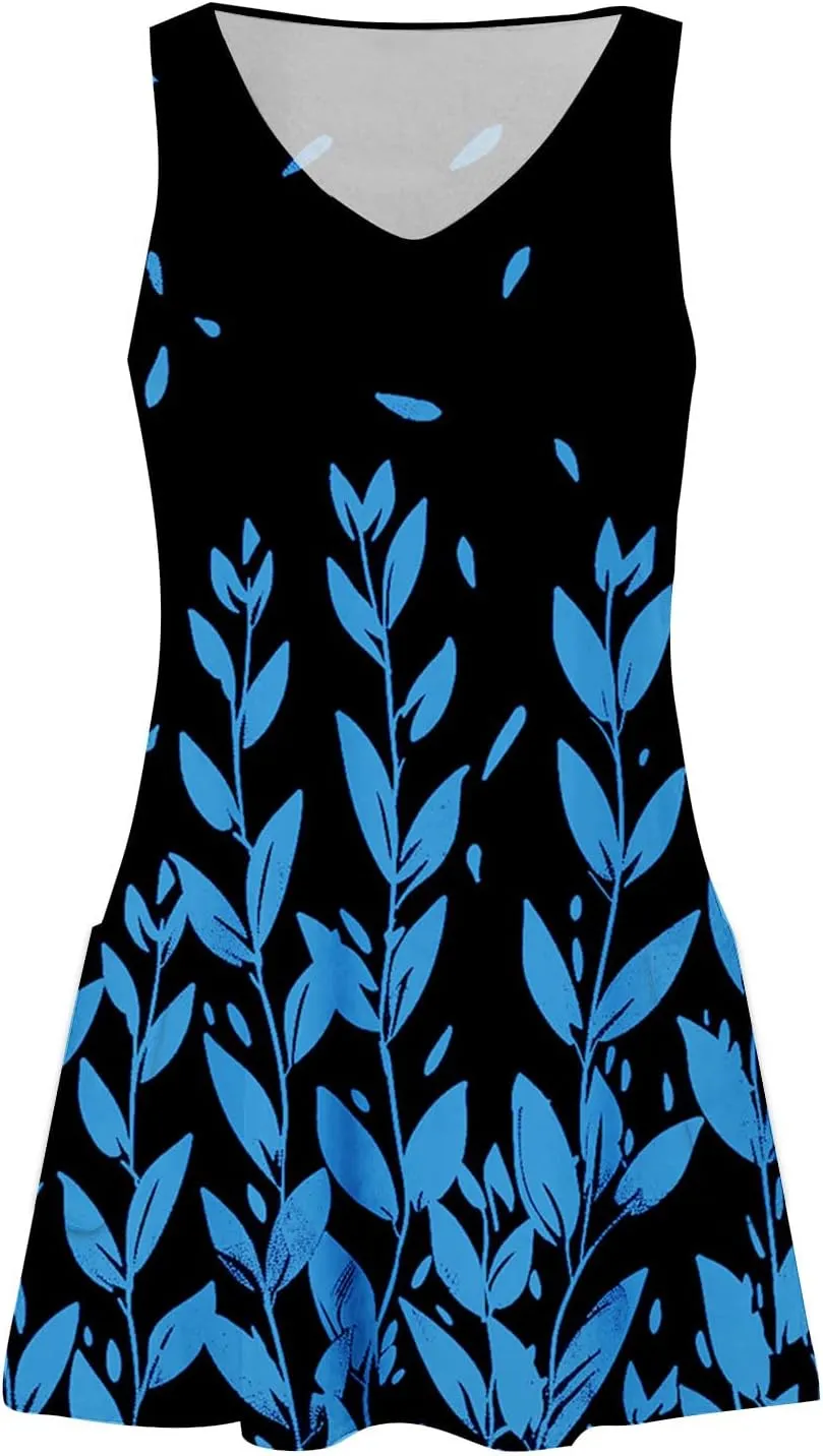 hlysgo Short Dress for Women 2025 Summer Sleeveless V Neck Mini Sundress Casual Beachwear Coverup Tank Dresses with Pockets