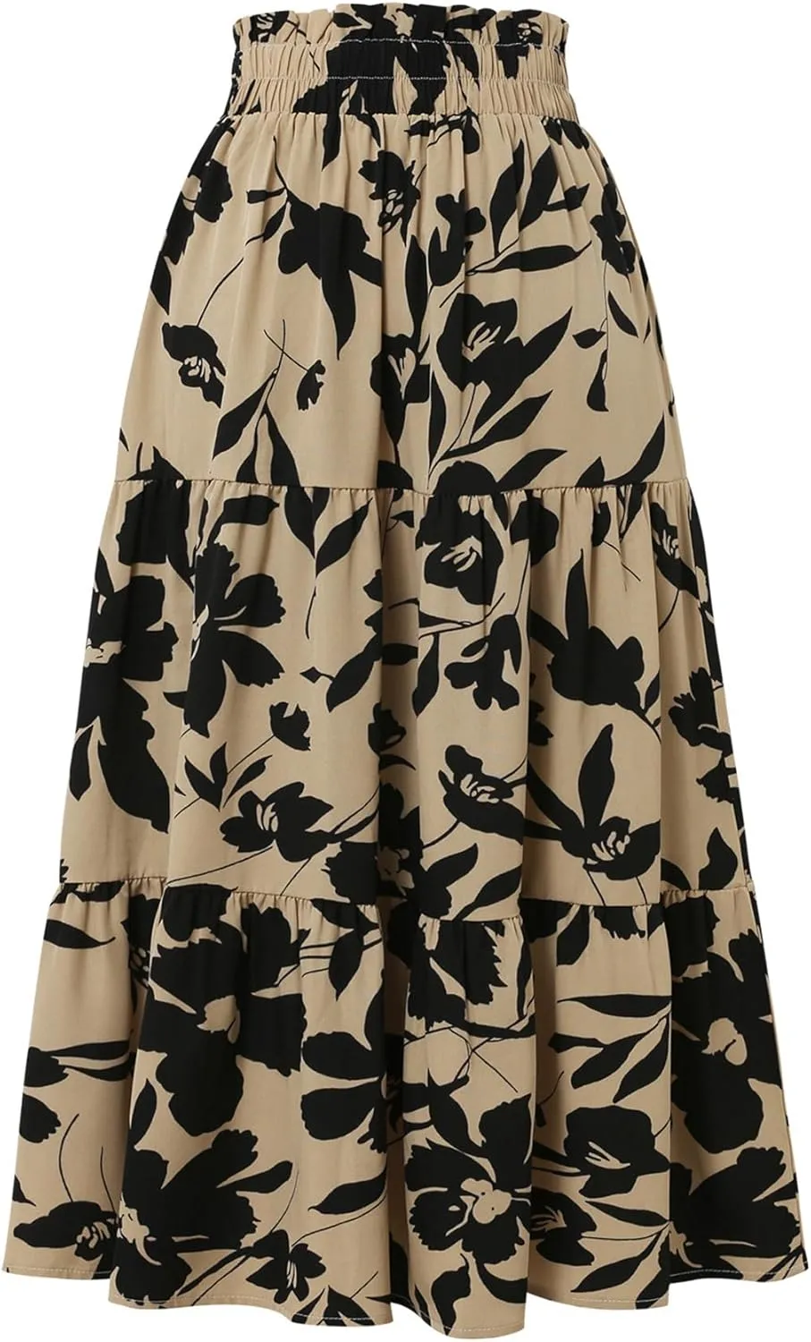 IDEALSANXUN Floral Skirts for Women Trendy Spring Summer Flowy A Line Elastic High Waisted Tiered Flower Boho Midi Skirt