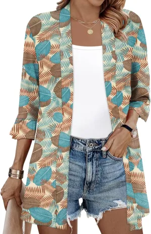IECCP Womens Lightweight Cardigan 3/4 Sleeve Open Front Cozy Ruffles Sleeve Thin Cardigans Jacket