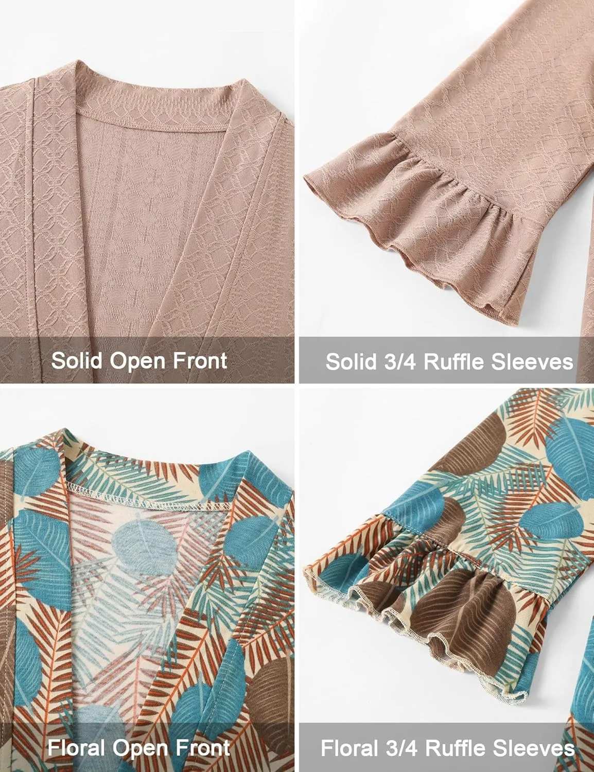 IECCP Womens Lightweight Cardigan 3/4 Sleeve Open Front Cozy Ruffles Sleeve Thin Cardigans Jacket