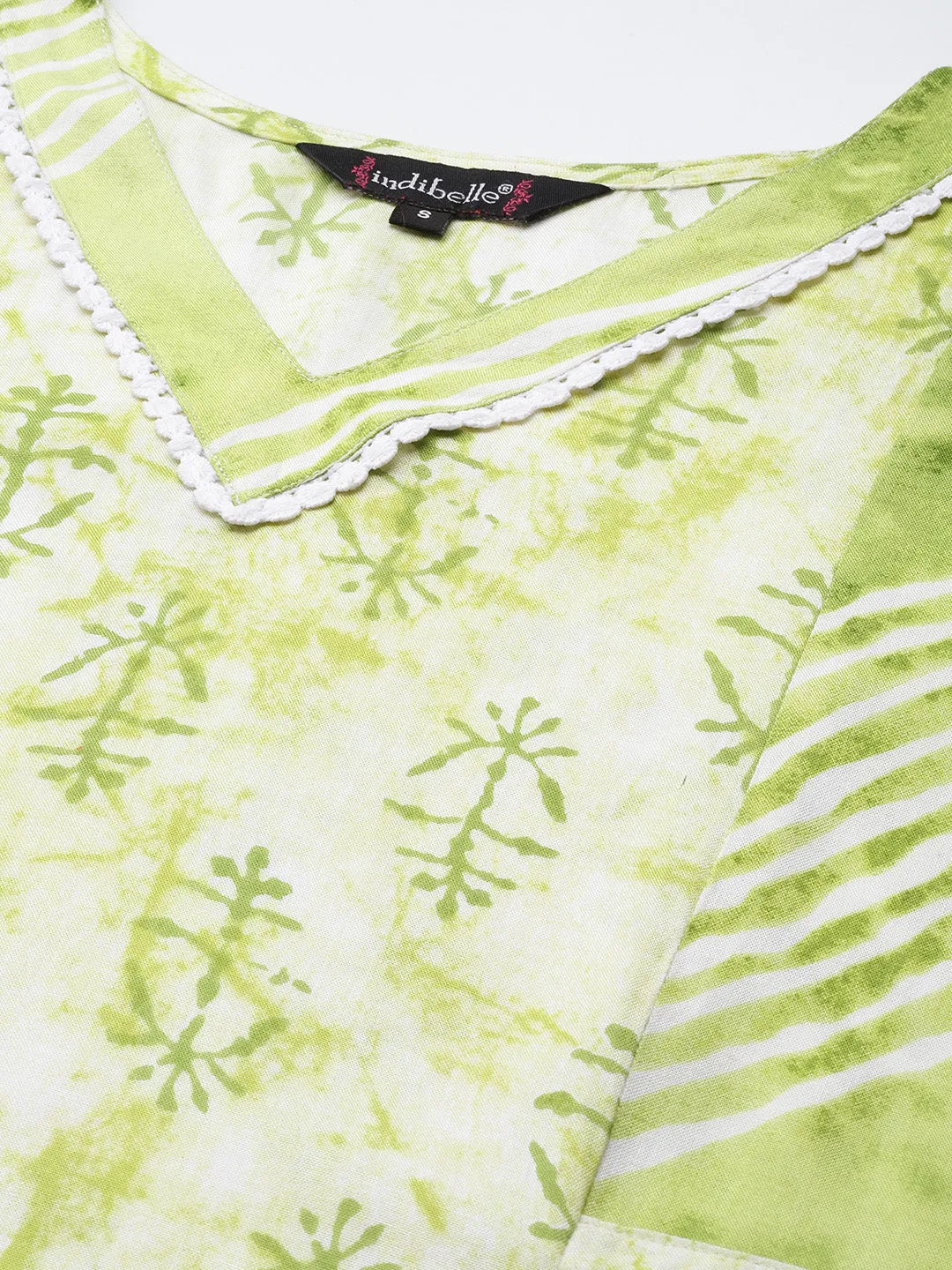 Indibelle Rayon Floral Print Maxi Dress (Green)