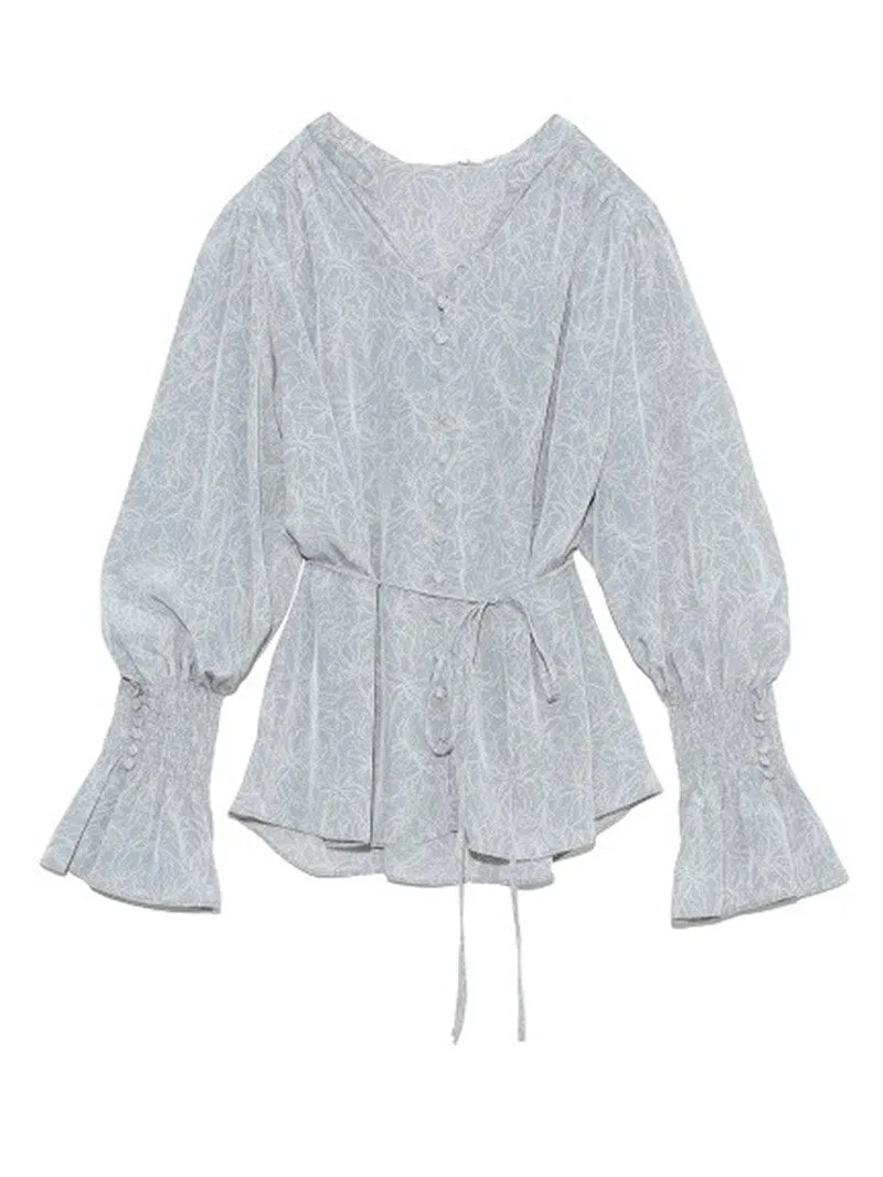 Joskaa Christmas Gift Kuzuwata Japan Style Elegant Fashion Woman clothing V-Neck Solid lantern sleeve drawstring Shirts 2024 Spring Summer Blouses