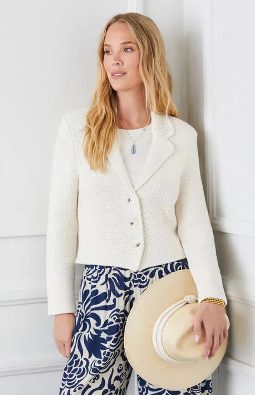 Karen Kane: Button Up Blazer Sweater in Cream