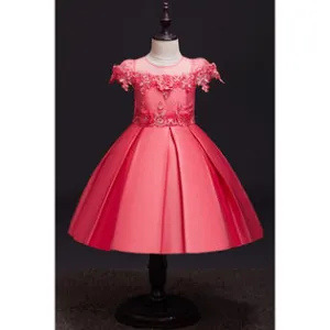 Ketty More Kids Girls Small Beads Decorated Round Neck Thin Skirt Fabulous Short Sleeve Dress  -KGDC39207