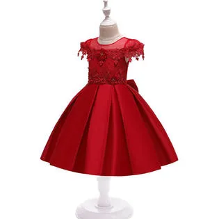 Ketty More Kids Girls Small Beads Decorated Round Neck Thin Skirt Fabulous Short Sleeve Dress  -KGDC39207