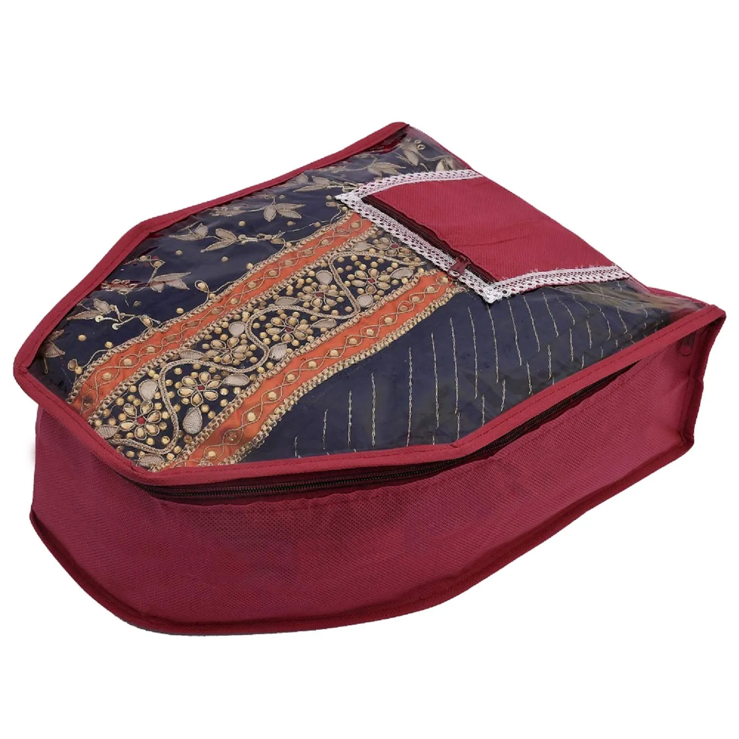 Kuber Industries 12 Piece Non Woven Blouse Cover with Front Transparent Window with Attached Pocket Set (Brown & Purple & Maroon & Pink)