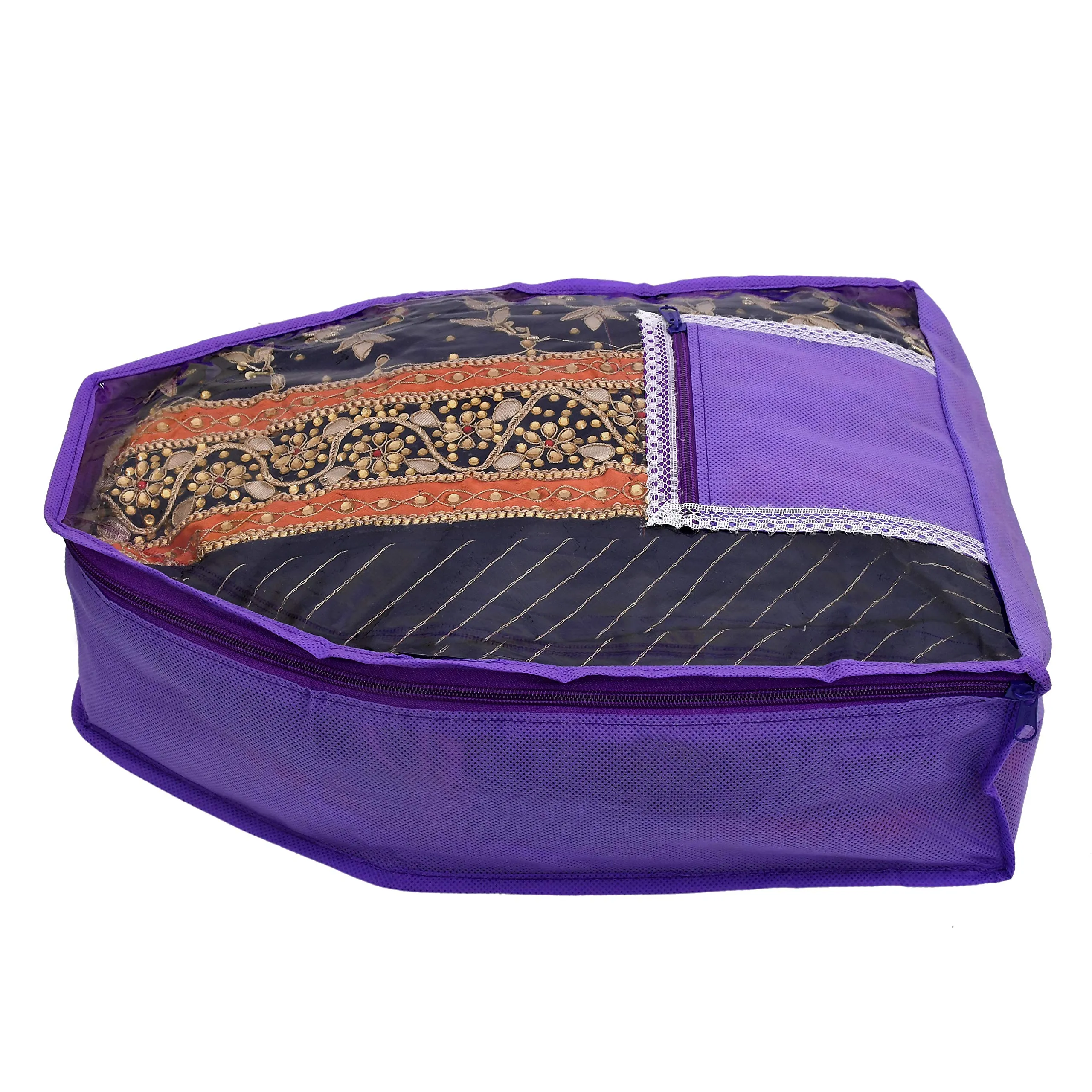 Kuber Industries 12 Piece Non Woven Blouse Cover with Front Transparent Window with Attached Pocket Set (Brown & Purple & Maroon & Pink)