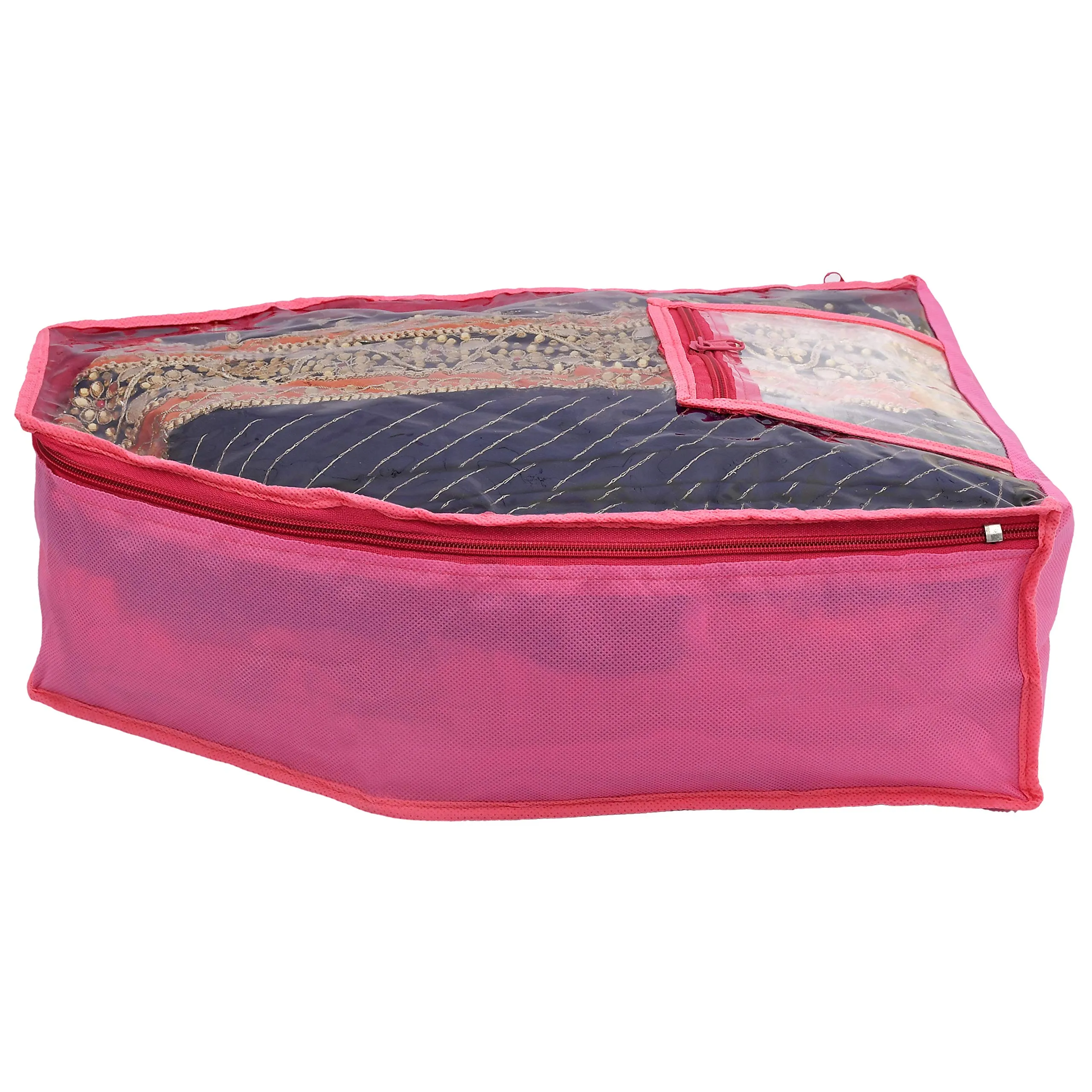Kuber Industries 12 Piece Non Woven Blouse Cover with Front Transparent Window with Attached Pocket Set (Brown & Purple & Maroon & Pink)