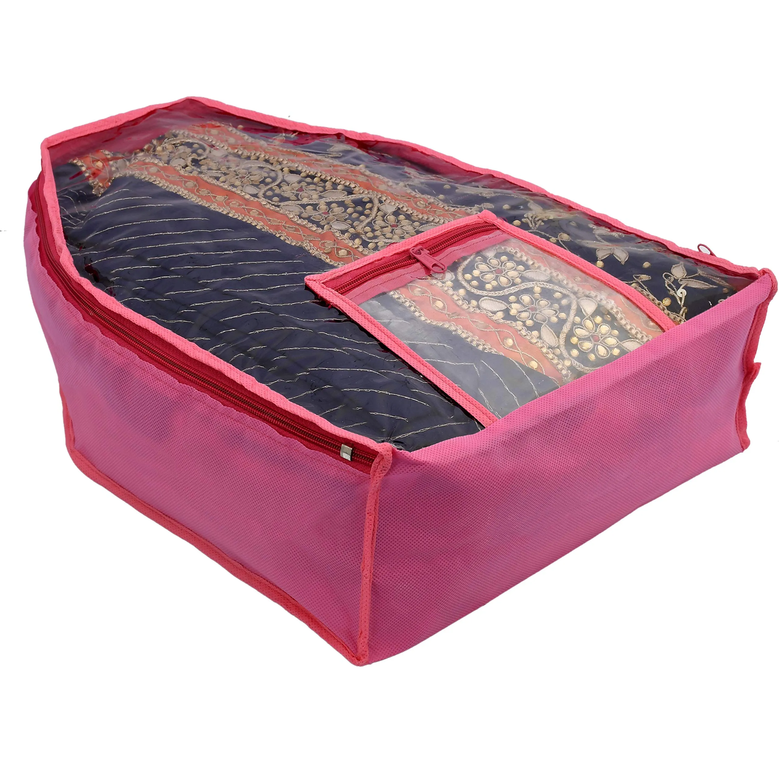 Kuber Industries 12 Piece Non Woven Blouse Cover with Front Transparent Window with Attached Pocket Set (Brown & Purple & Maroon & Pink)