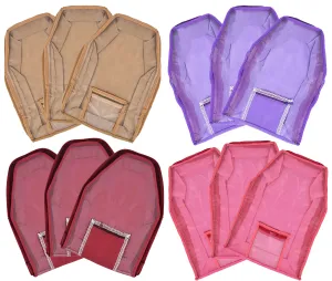 Kuber Industries 12 Piece Non Woven Blouse Cover with Front Transparent Window with Attached Pocket Set (Brown & Purple & Maroon & Pink)