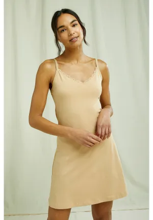 Lace Trim Slip Dress / Beige, XS