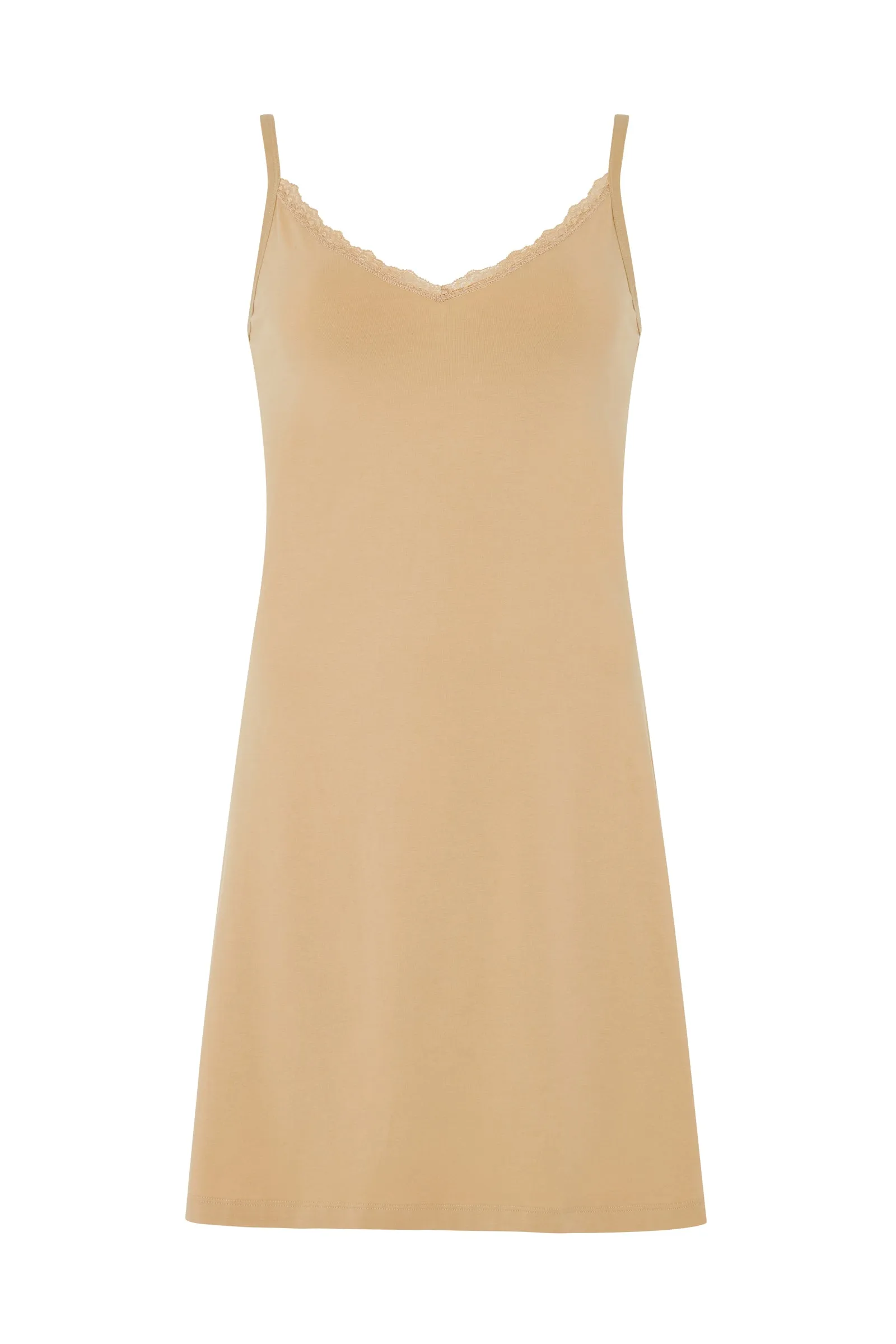 Lace Trim Slip Dress / Beige, XS