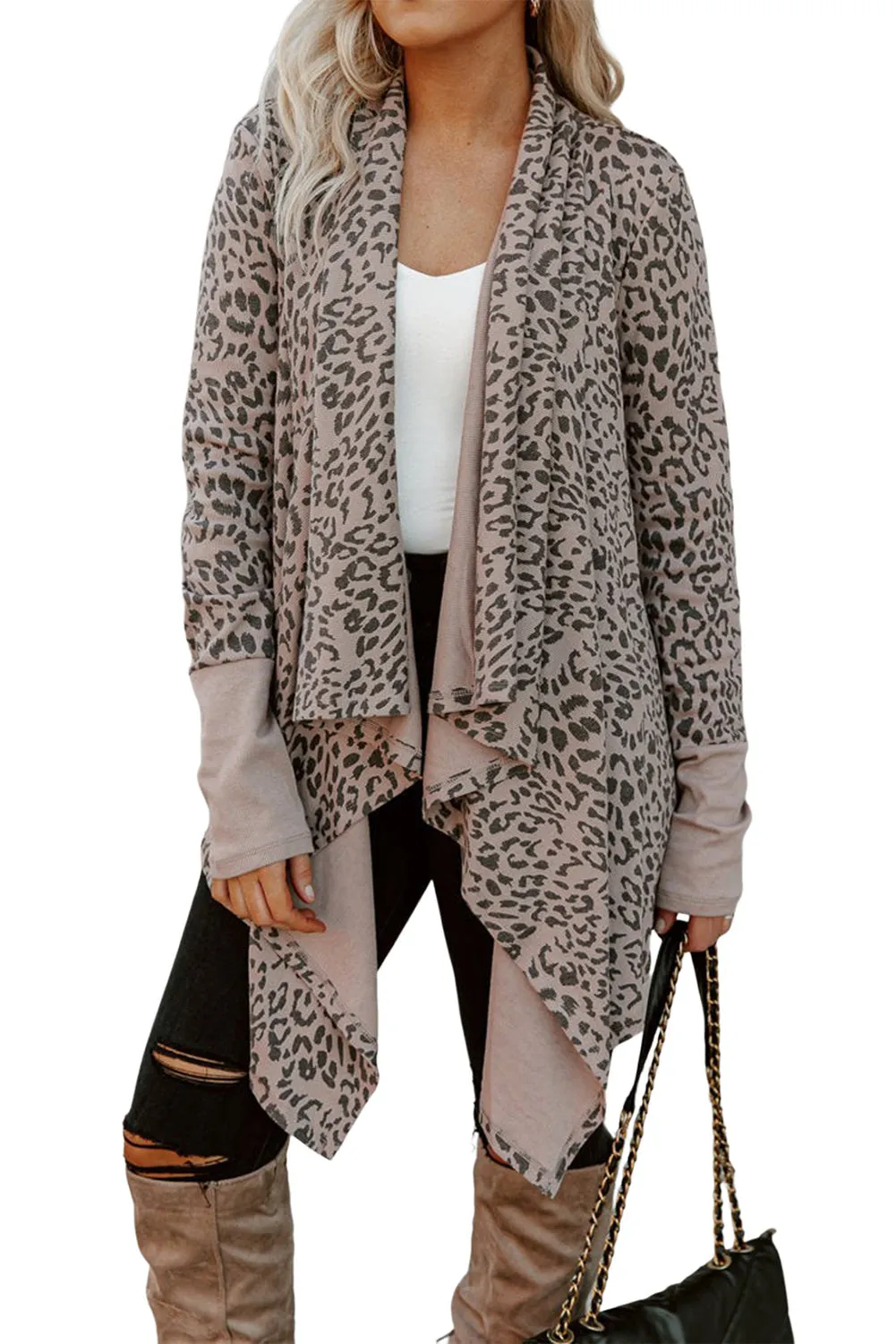 Leopard Draped Open Front Cardigan