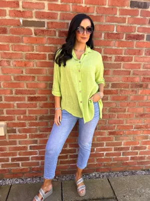 Lime Cotton Button Sleeve Blouse Katie
