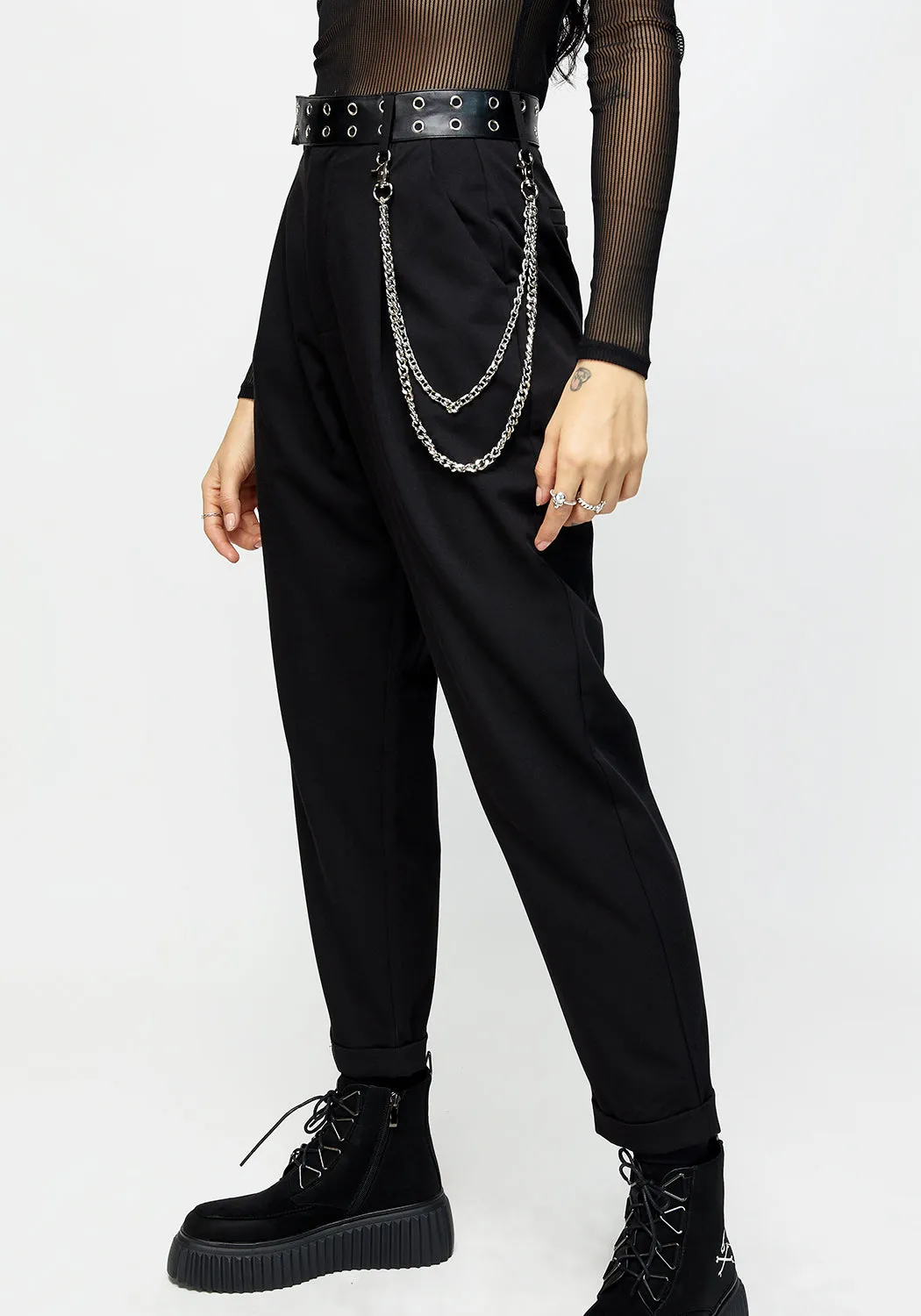 Lizzy Faux Leather Eyelet Tape Tailored Trousers