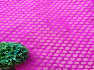 Magenta Golden Floral Motifs Banarsi Brocade Fabric