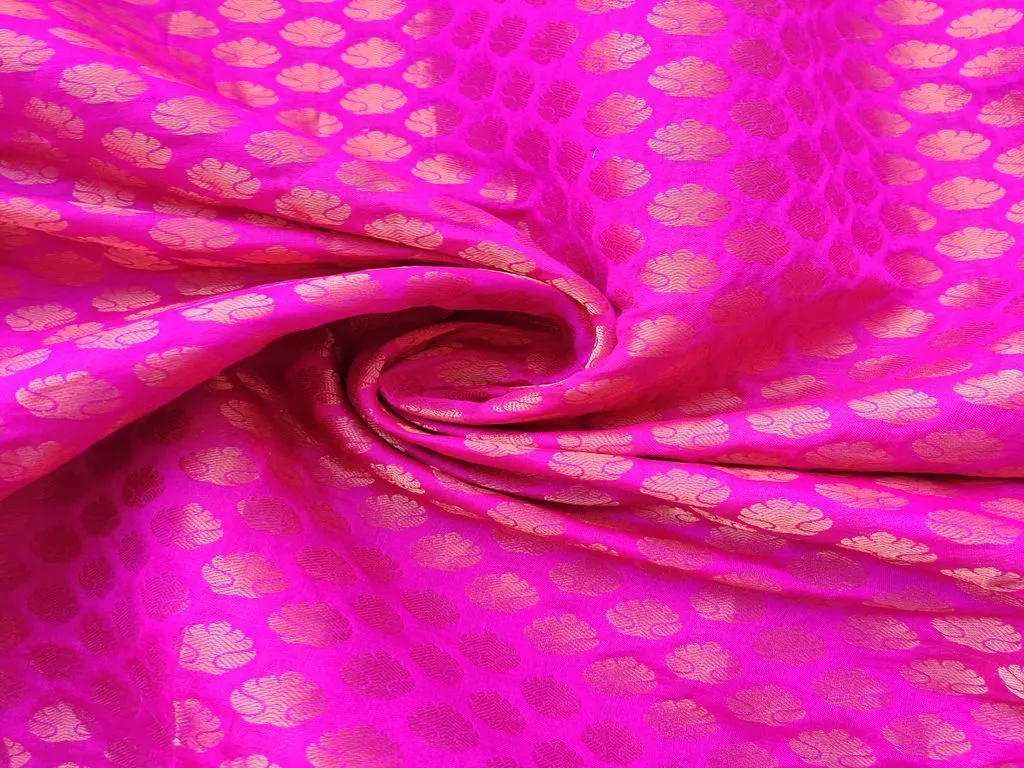 Magenta Golden Floral Motifs Banarsi Brocade Fabric