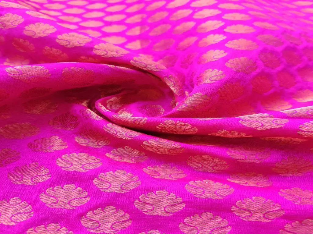 Magenta Golden Floral Motifs Banarsi Brocade Fabric