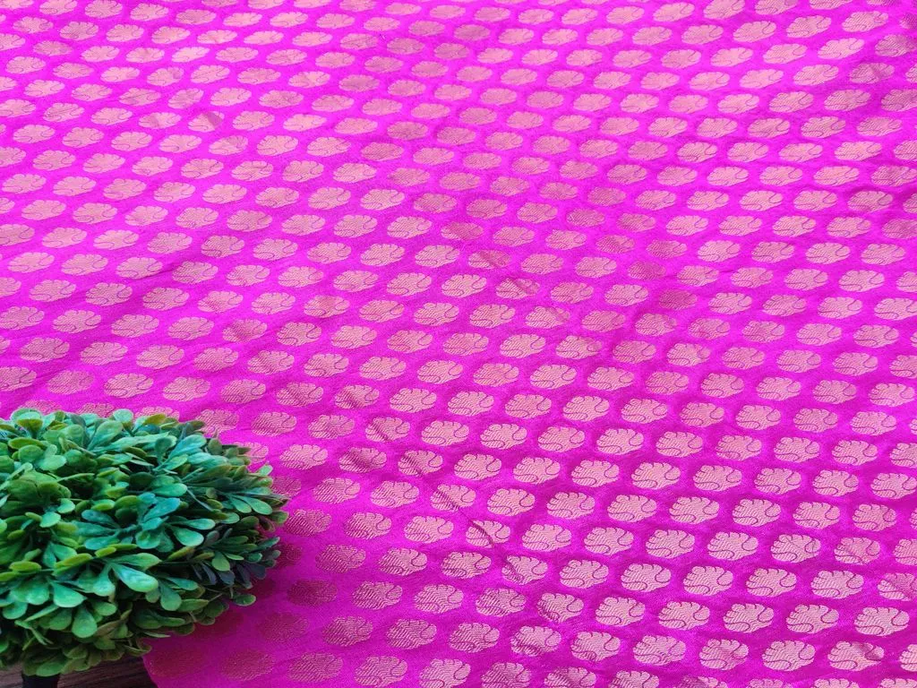 Magenta Golden Floral Motifs Banarsi Brocade Fabric