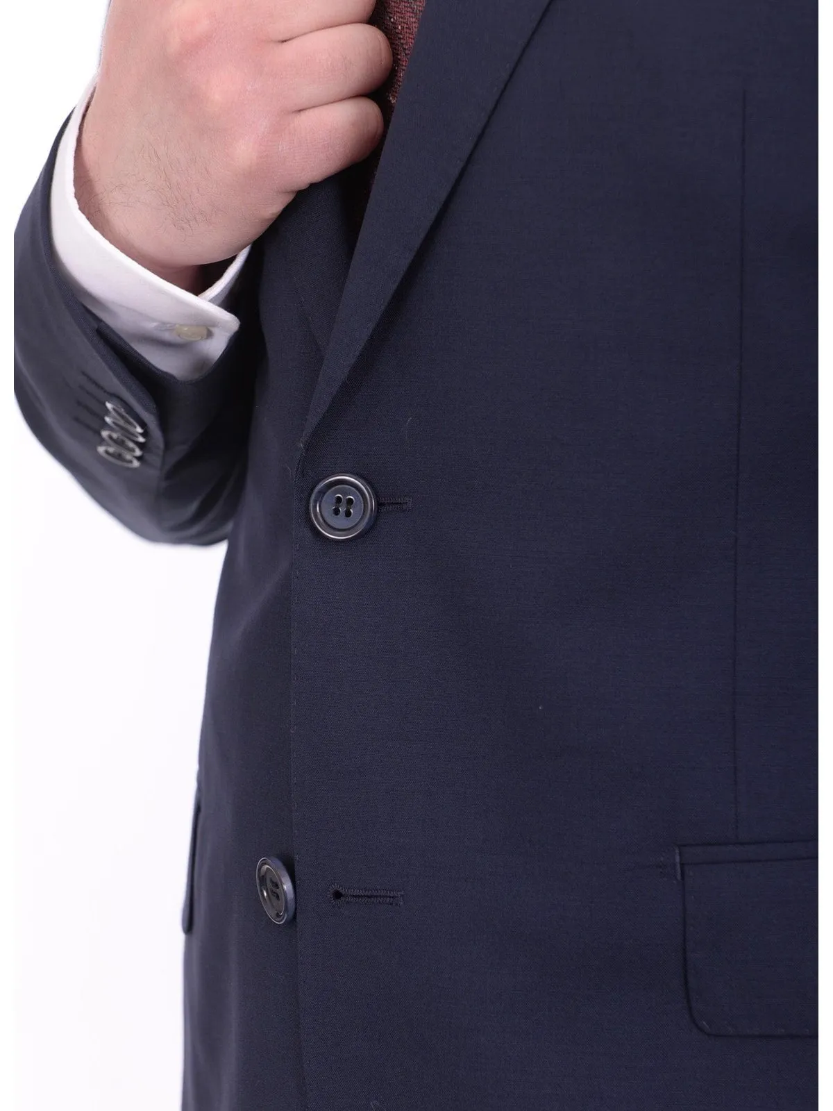 Mens Napoli Slim Fit Solid Blue Half Canvassed Marzotto Wool Suit