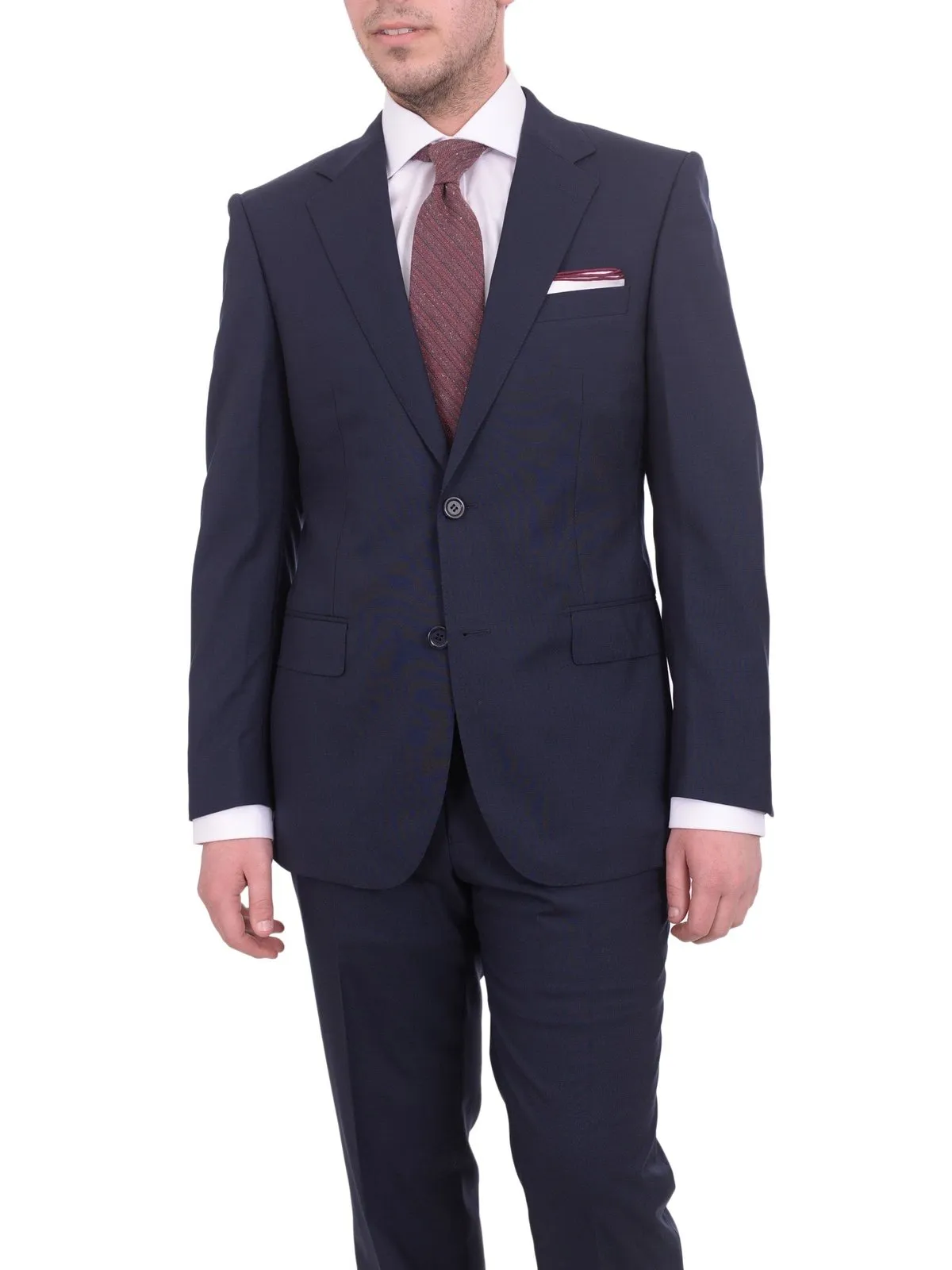 Mens Napoli Slim Fit Solid Blue Half Canvassed Marzotto Wool Suit