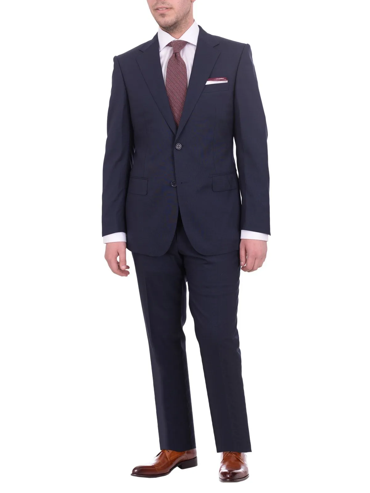 Mens Napoli Slim Fit Solid Blue Half Canvassed Marzotto Wool Suit