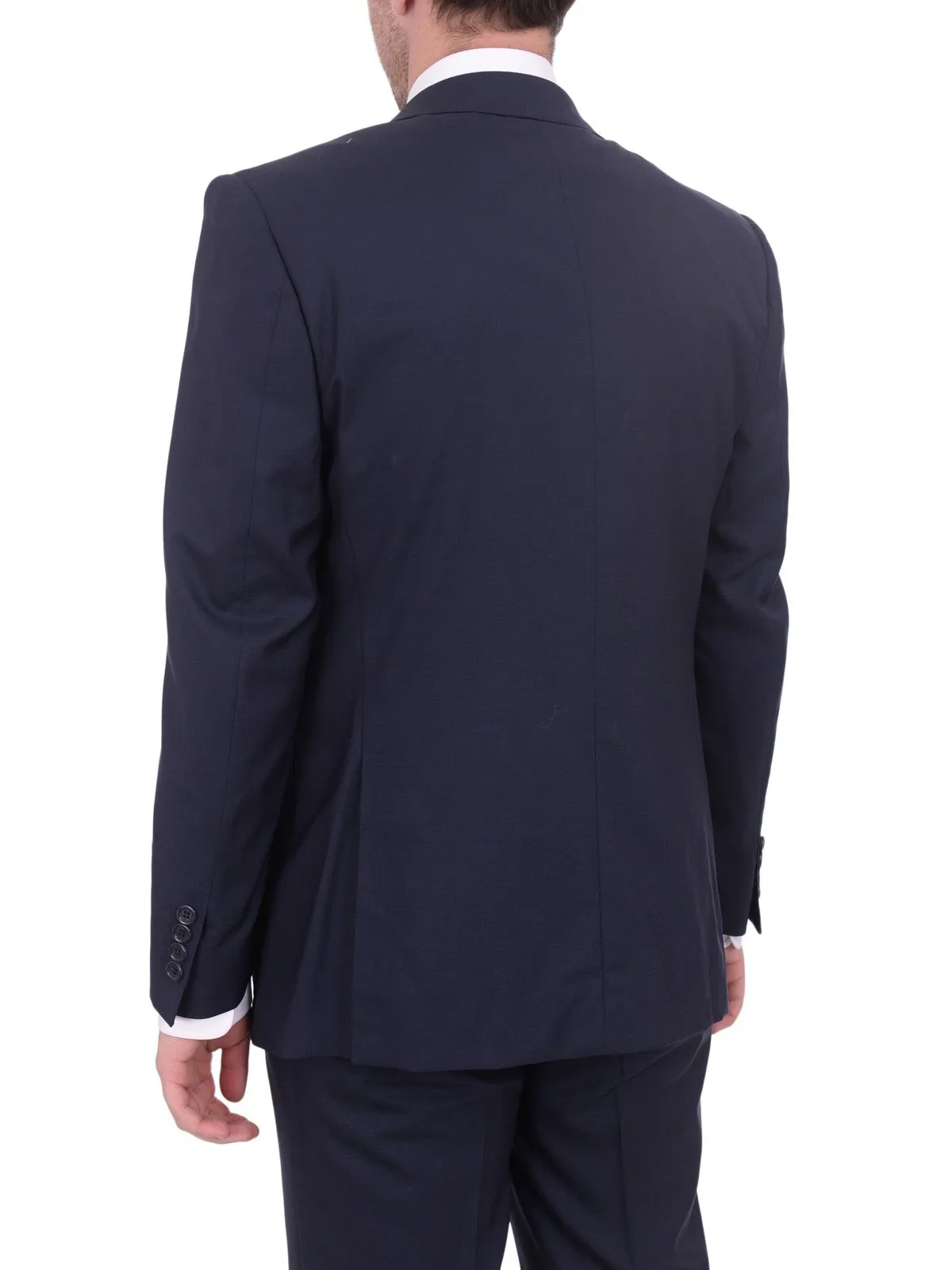 Mens Napoli Slim Fit Solid Blue Half Canvassed Marzotto Wool Suit