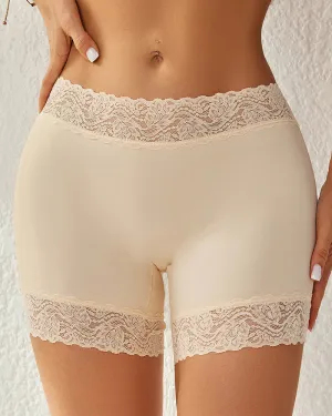 Mid-Rise Seamless Breathable Lace Boxer Shorts