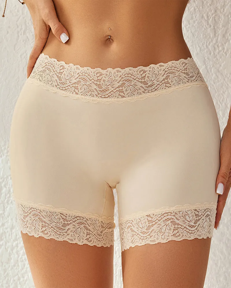 Mid-Rise Seamless Breathable Lace Boxer Shorts