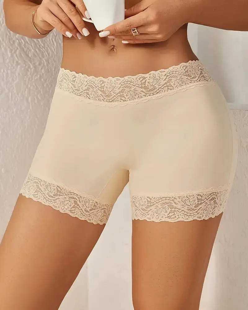 Mid-Rise Seamless Breathable Lace Boxer Shorts