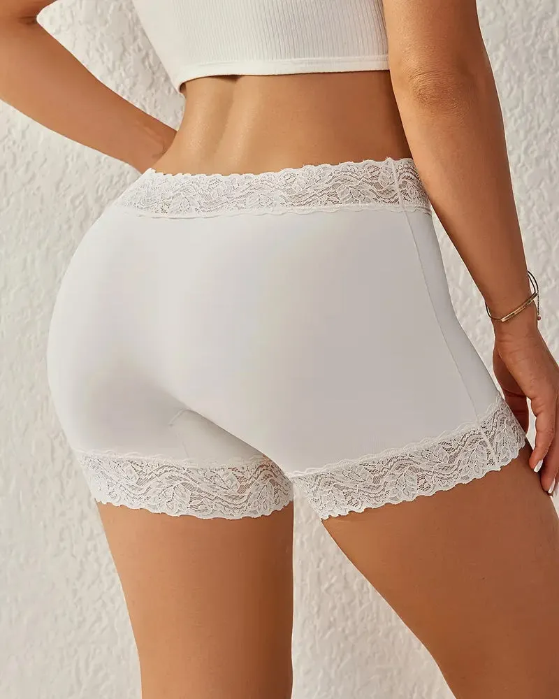 Mid-Rise Seamless Breathable Lace Boxer Shorts