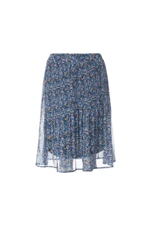 Mini Pleat printed Chiffon Skirt | Blues Orange Ditsy | 8579AR