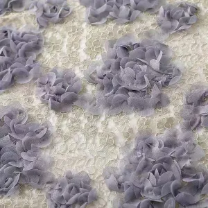Misty Purple 3D Rose Floral Embroidered Lace Fabric